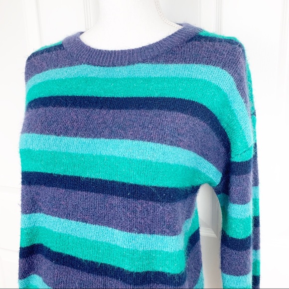 Code x Mode Sweater Women Large Blue Green Striped Crew Neck Pullover Cozy Soft - Picture 2 of 7